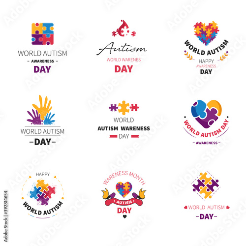 World autism day isolated icon puzzle and hands