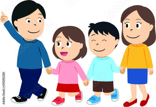 子どもと遊びに行く家族のイラスト