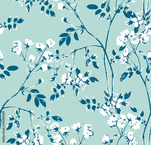 Abstract Small Roses Leaves and Branches Minimal Seamless Pattern Design Trendy Colors