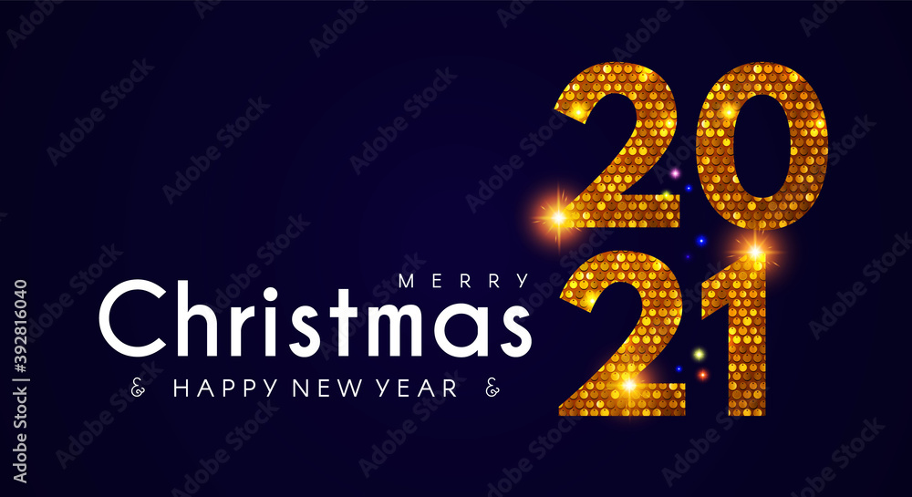 2021 Happy New Year banner with shining sequins effect. Countdown header with number 2021 Happy New Year banner with shining sequins effect. Countdown header with number