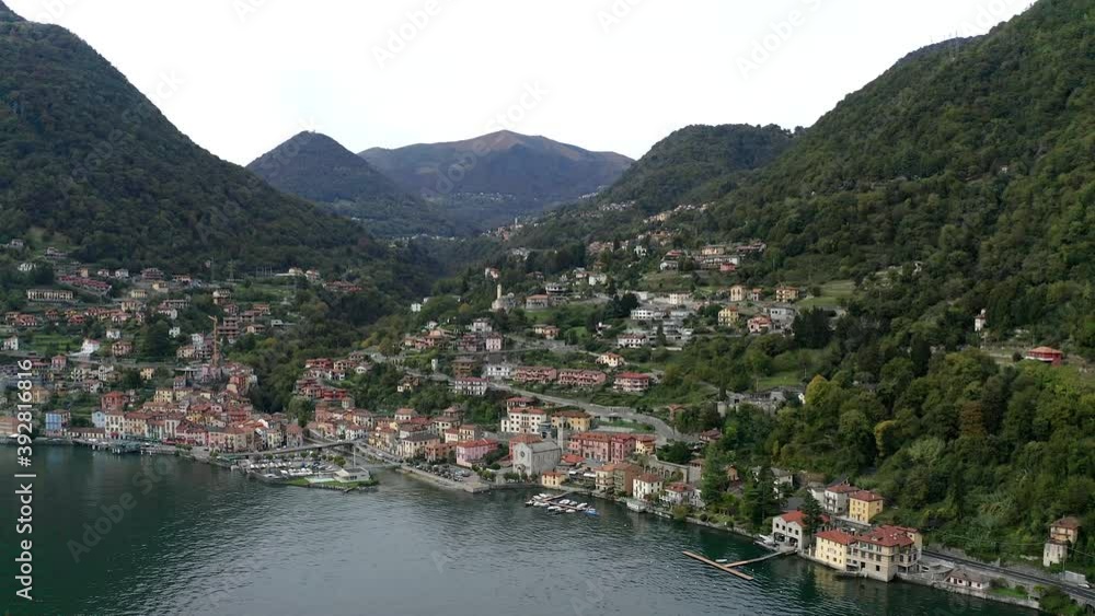 Aerial view of Argegno on Lake Como, Lombardy, Italy Aerial view of Argegno on Lake Como, Lombardy, Italy