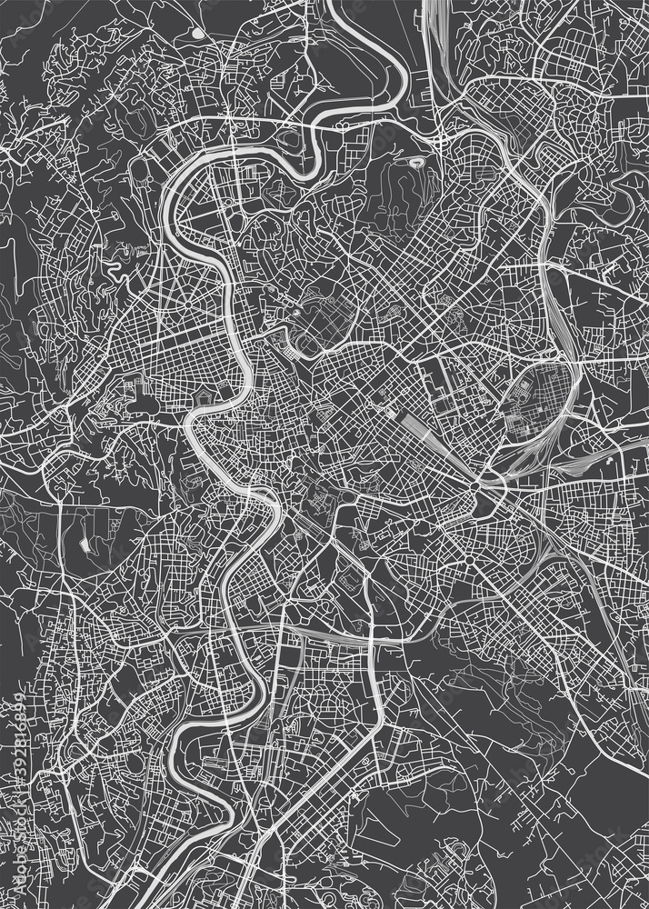 City map Rome, monochrome detailed plan, vector illustration