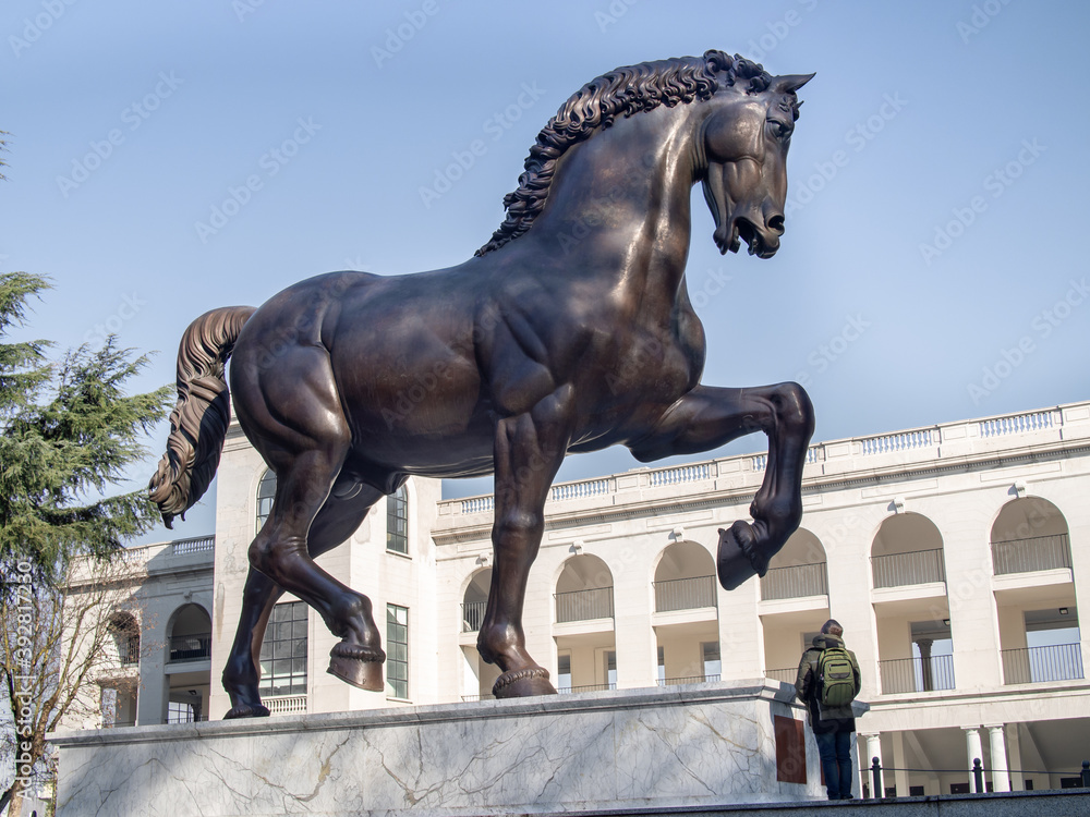 MILAN, ITALY-FEBRUARY 15, 2019: Leonardo's Horse (aka Gran Cavallo) the  largest equestrian statue in the world by Leonardo da Vinci and Nina Akamu  Stock Photo | Adobe Stock