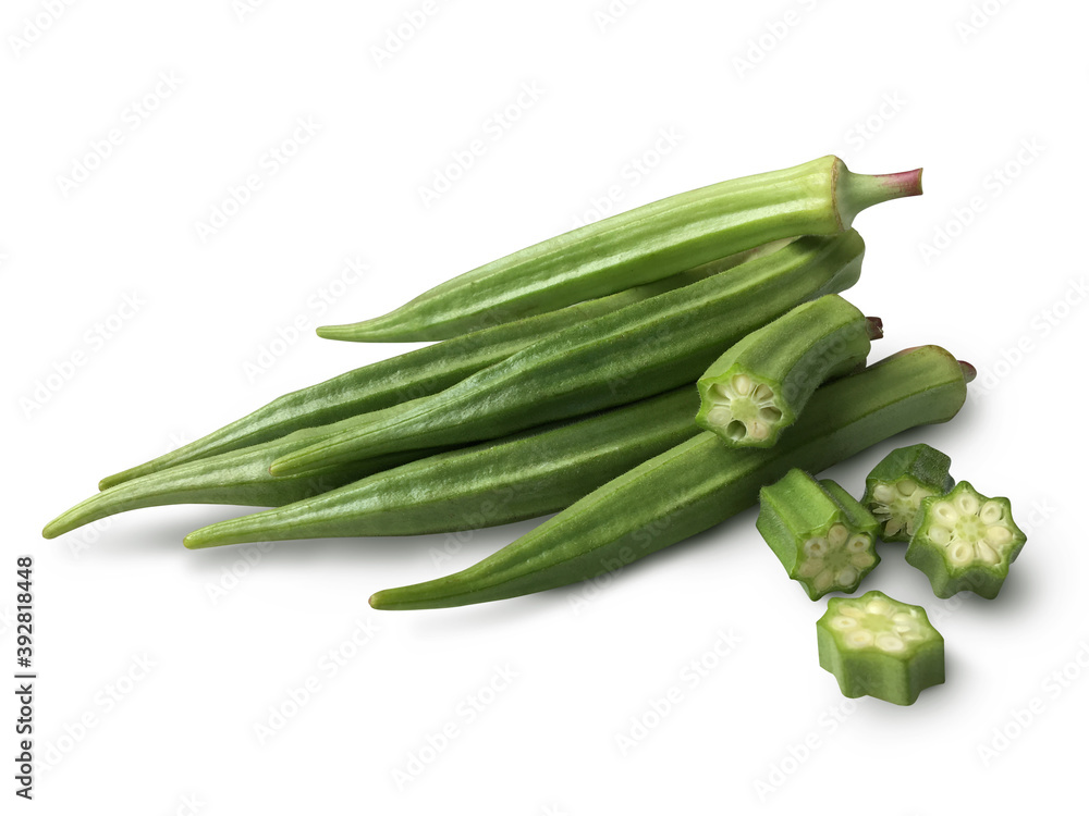 Fresh green okra isolated on white background, Clipping Path Fresh green okra isolated on white background, Clipping Path