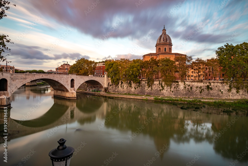 view of the tiver river city of Rome.
San Giovanni dei Fiorentini