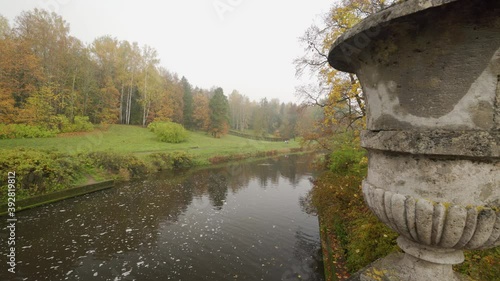 Pavlovsk park in autumn, St. Petersburg, Visconti bridge spanning the Slavianka river photo