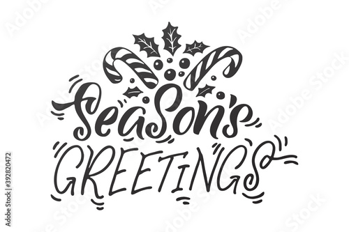Merry Christmas vector lettering, Holiday hand drawn black calligraphy for your design. White background