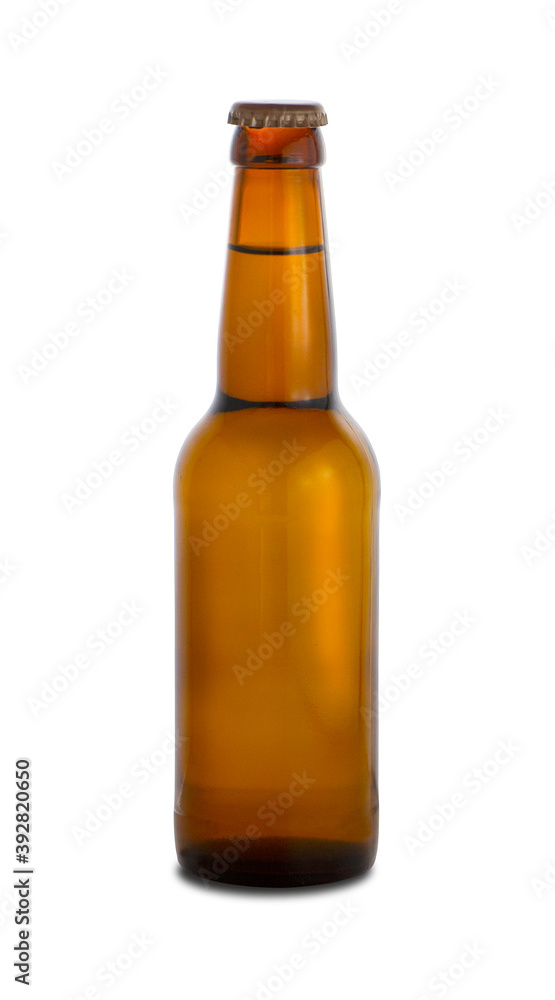 Brown bottle of beer isolated on white background