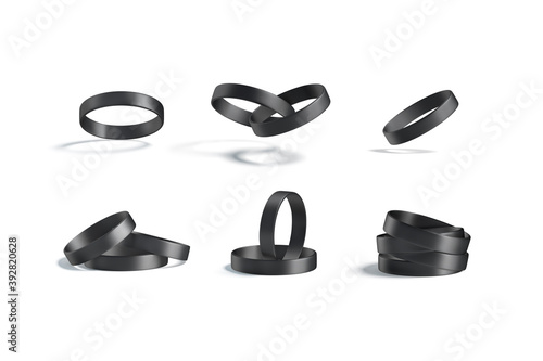 Slika na platnu Blank black silicone wristband mock up set, different views