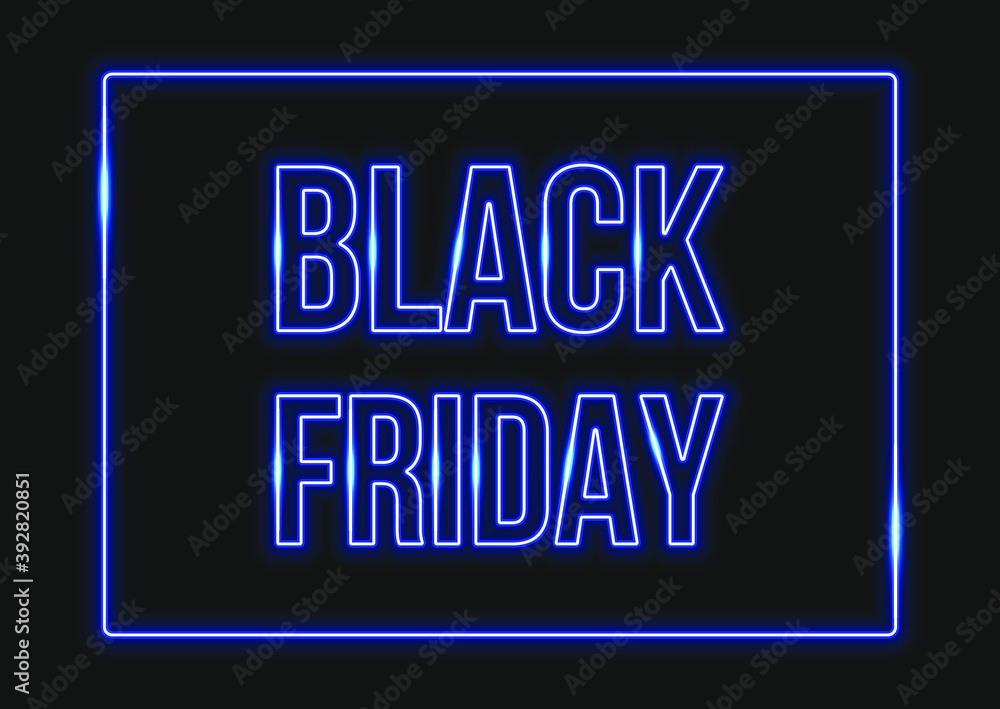 Neon frame. Neon text black friday. Laser glowing lines on a dark background.