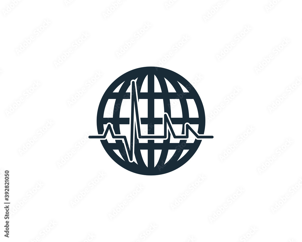 Pulse Cardiogram and Globe Icon Vector Logo Template Illustration Design Pulse Cardiogram and Globe Icon Vector Logo Template Illustration Design