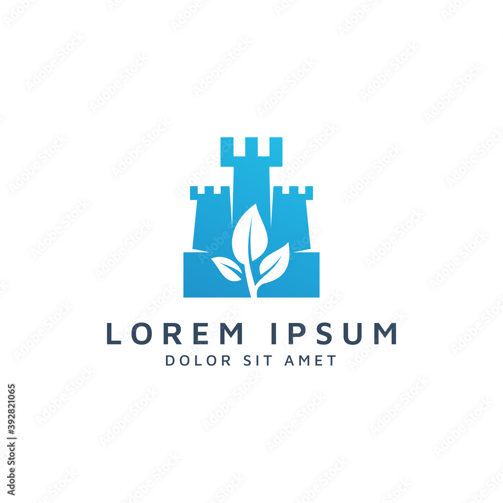 castle and leaf negative space logo design castle and leaf negative space logo design