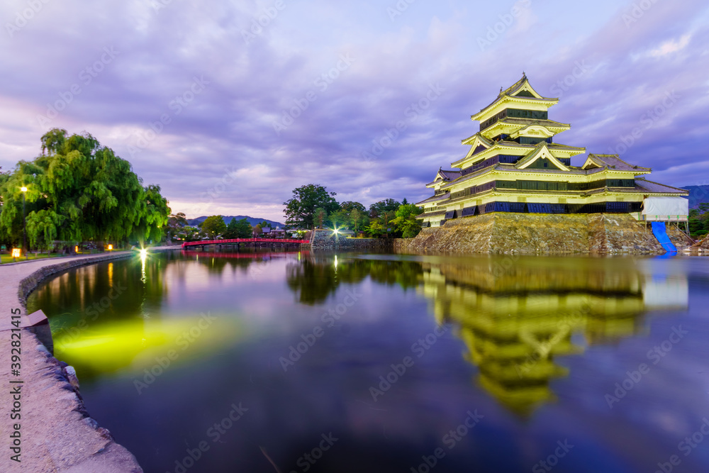 Night view of Matsumoto Castle (Crow Castle) and bridge Night view of Matsumoto Castle (Crow Castle) and bridge