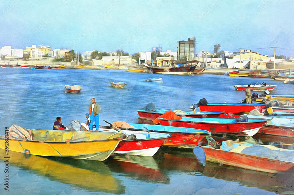 Traditional Persian Gulf bandari ships colorful painting looks like picture