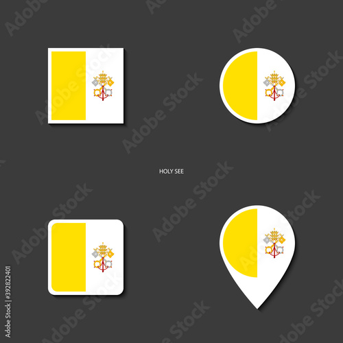 Holysee marker icon set (rectangle, circle, square and marker icon) on dark grey background. Holysee pin icon collection on barely dark background.