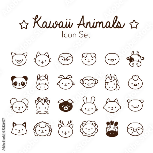 bundle of twenty four kawaii animals line style