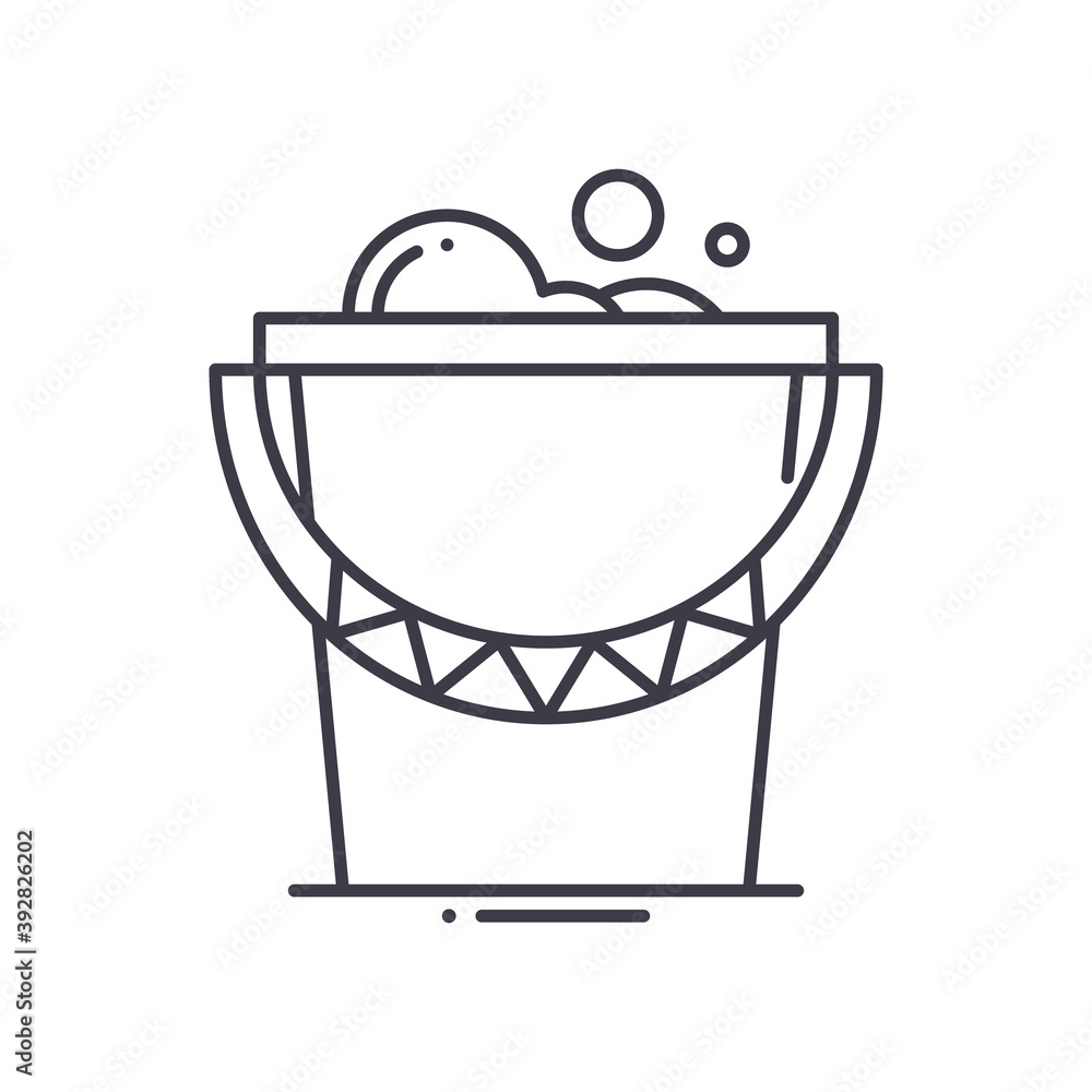 Cleaning bucket icon, linear isolated illustration, thin line vector, web design sign, outline concept symbol with editable stroke on white background.