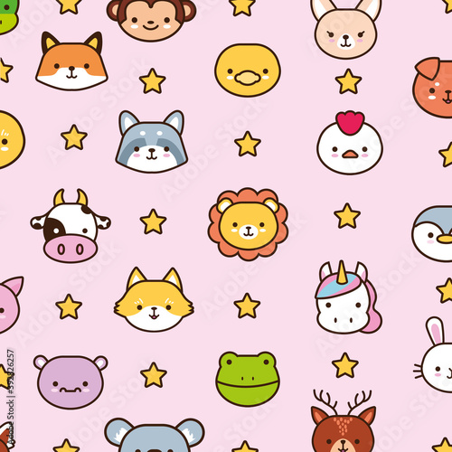 bundle of kawaii animals with stars line and fill style