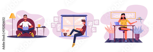 Set of home office work, remote work and freelance.