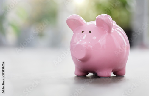 Piggy bank on home floor real estate investment concept