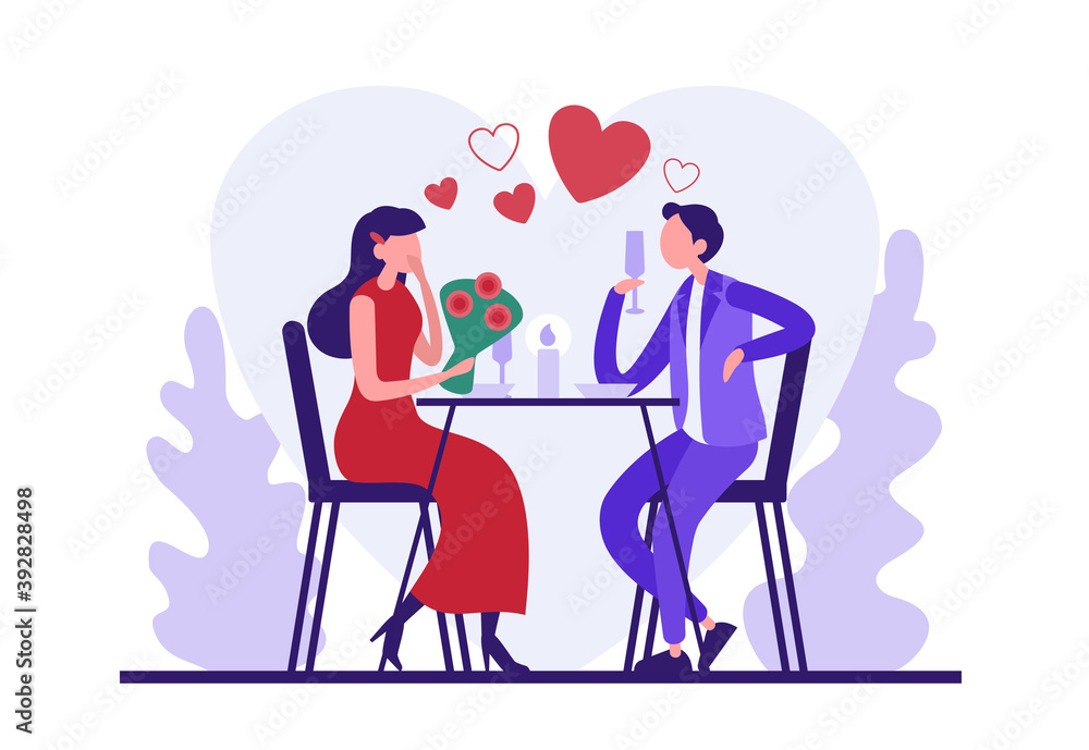 Cartoon couple in love having romantic dinner Cartoon couple in love having romantic dinner
