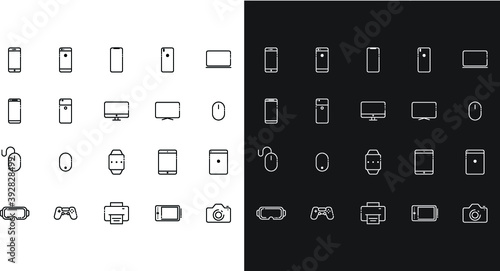 Different devices icons set (black and white)