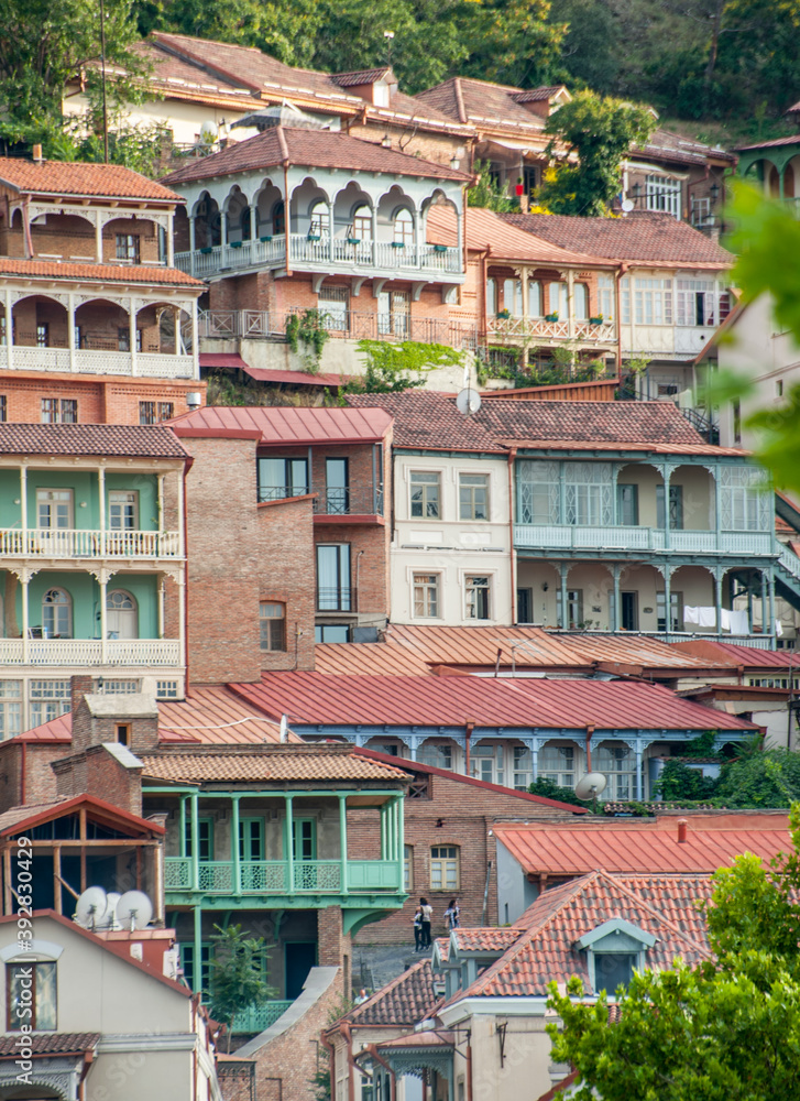 Colourful homes on hillside in the old town of Tbilisi, Georgia
