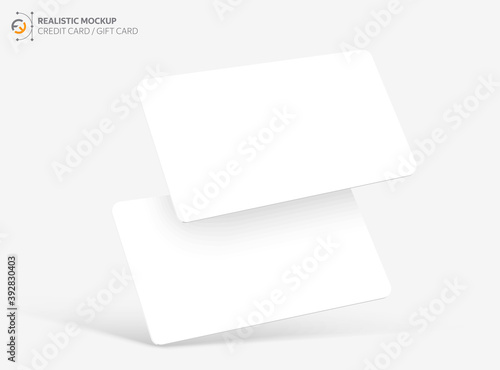 Mockup realistic credit / visit / gift card with shadow for your design, isolated on light background. Realistic mockup card. Vector illustration EPS10.