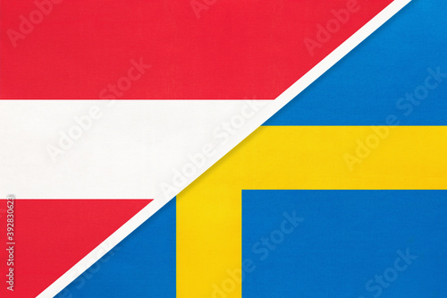 Austria and Sweden, symbol of national flags from textile.