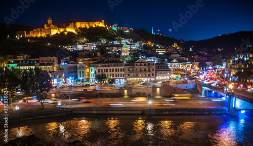 Tbilisi, Georgia. The Old Town comes to life at night. The Narikala Fortress has been looking down on Tbilisi in one form or another since the 4th century.