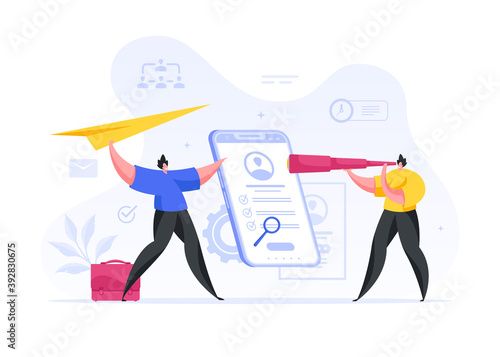 Employee sending his online resume to companies vector illustration.