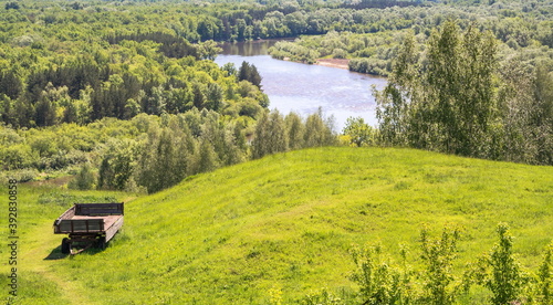 Summer landscape with  hill and  forest on the banks of the Sura river