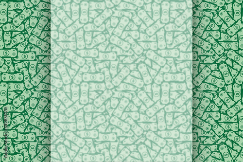 Dollar green bills, money background for inscriptions, text and lettering. White blurred frosted glass effect