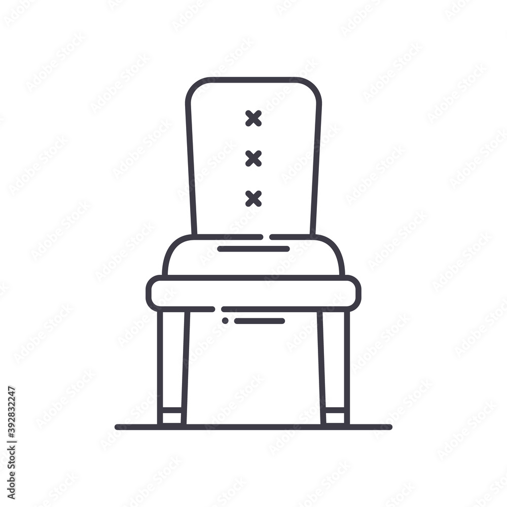 Chair icon, linear isolated illustration, thin line vector, web design sign, outline concept symbol with editable stroke on white background. Chair icon, linear isolated illustration, thin line vector, web design sign, outline concept symbol with editable stroke on white background.