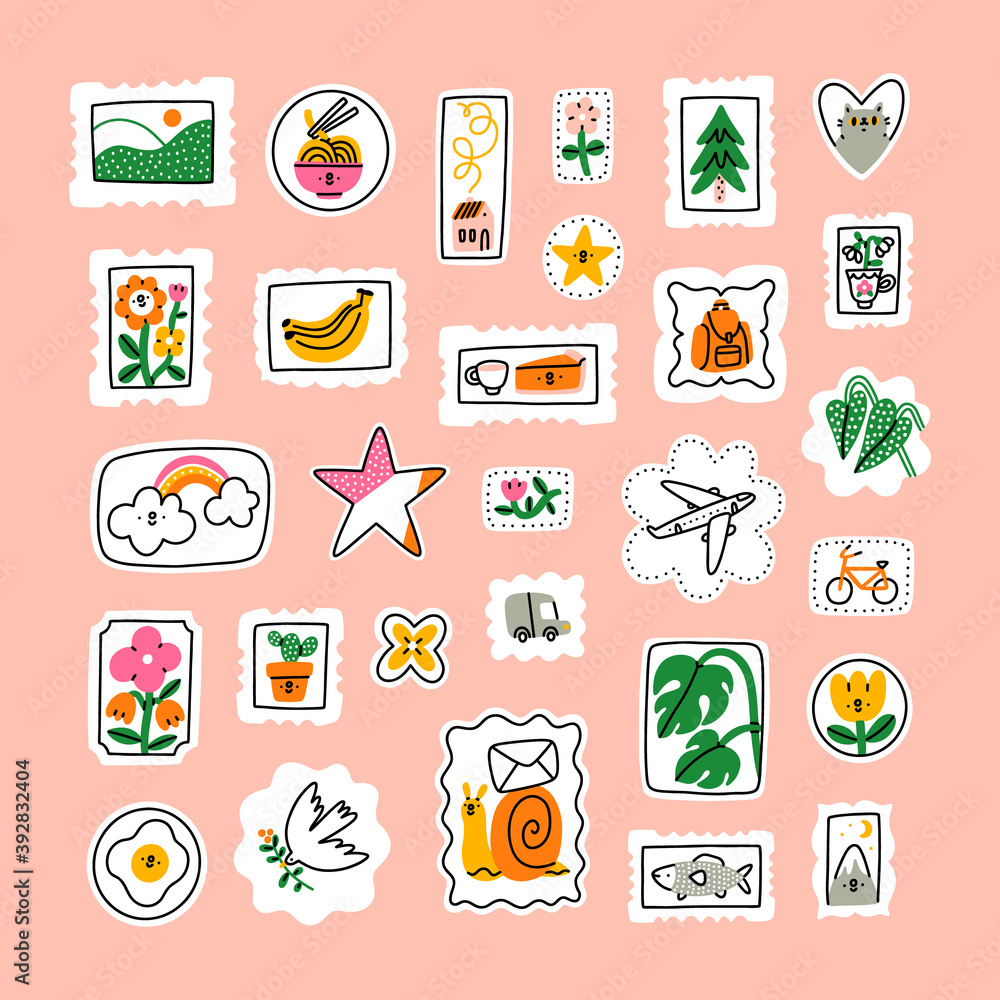 Awesome cartoon mail stamps collection, vector collection Awesome cartoon mail stamps collection, vector collection