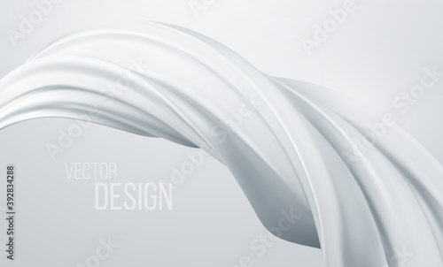 Realistic white swirl shape isolated on white background. Liquid abstract modern banner design. Vector illustration