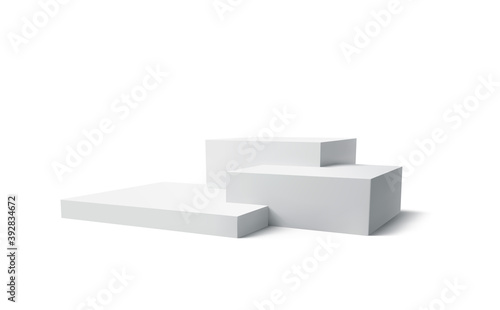 Background 3d white podium product isolated on the white background. Modern white cube podium, great design for any purposes. Vector illustration