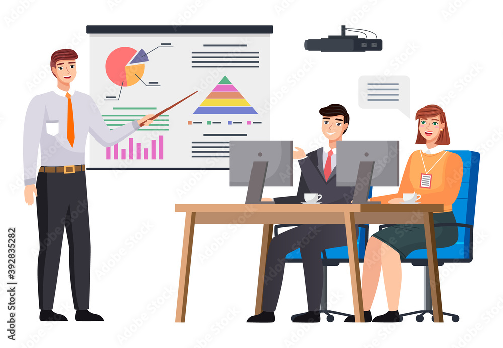 Businessman makes a presentation of a statistical report doing digital analysis charts. Planning business concept. Teamwork consulting for project management, financial reporting and strategy Businessman makes a presentation of a statistical report doing digital analysis charts. Planning business concept. Teamwork consulting for project management, financial reporting and strategy