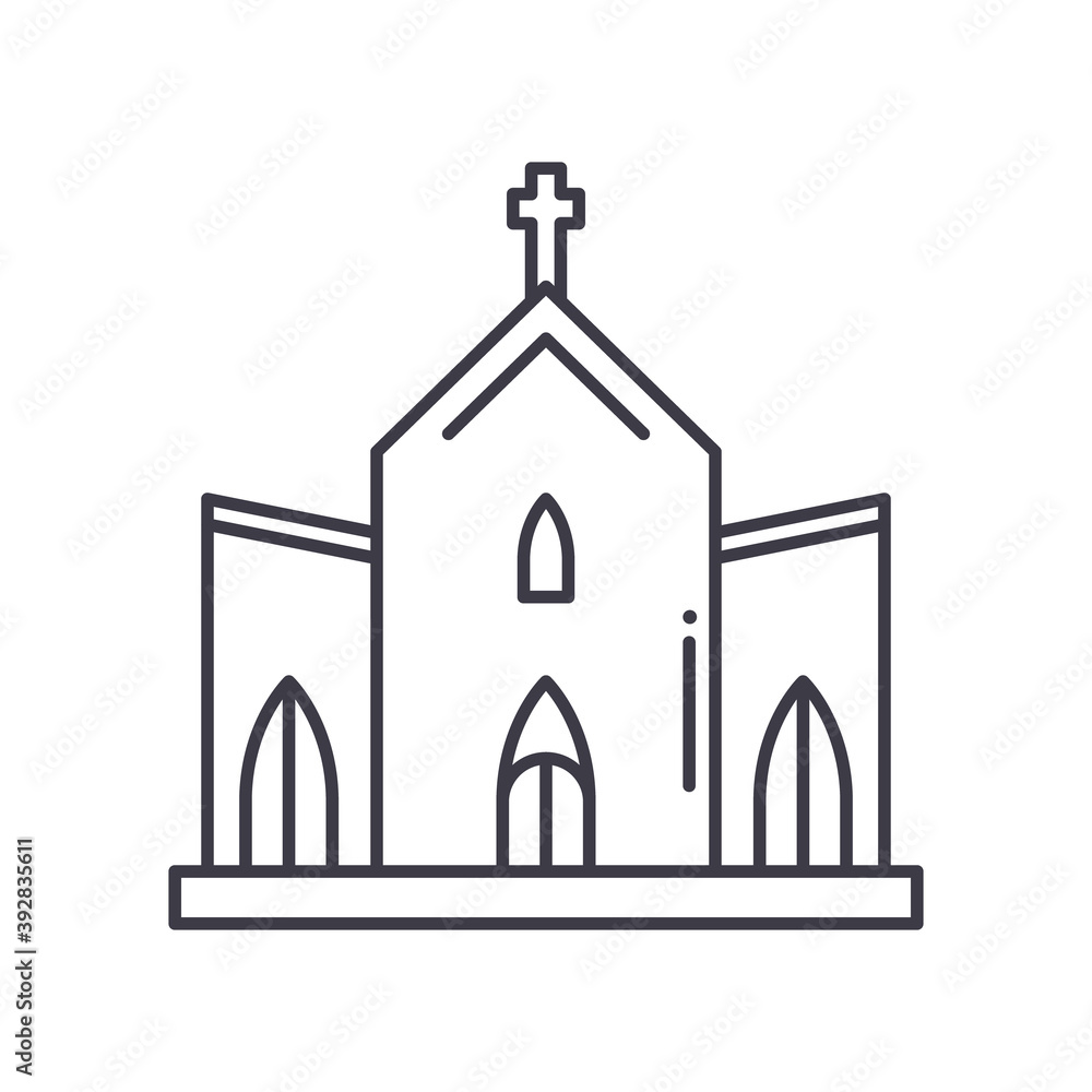 Church concept icon, linear isolated illustration, thin line vector, web design sign, outline concept symbol with editable stroke on white background.