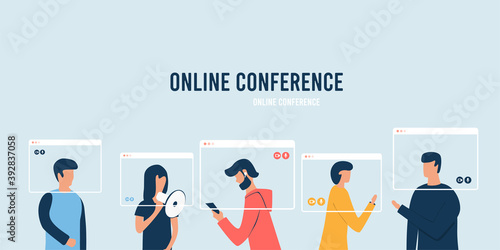 Video conference call. Online webinar. Vector illustration