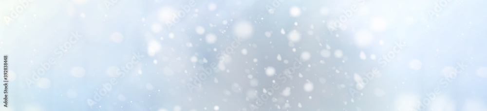 Abstract Christmas Winter background banner - Cold winter day with snowfall from bright blue sky
