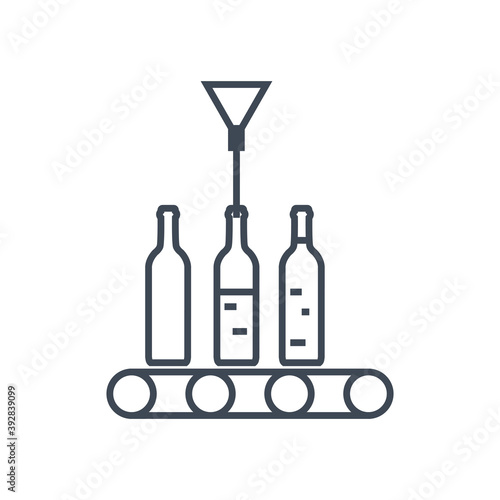 Thin line icon beverages industry, bottling juice, wine
