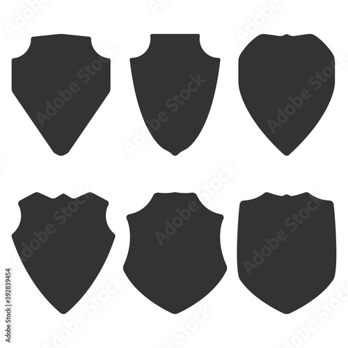 Shields black silhouettes vector icons set isolated on a white background.