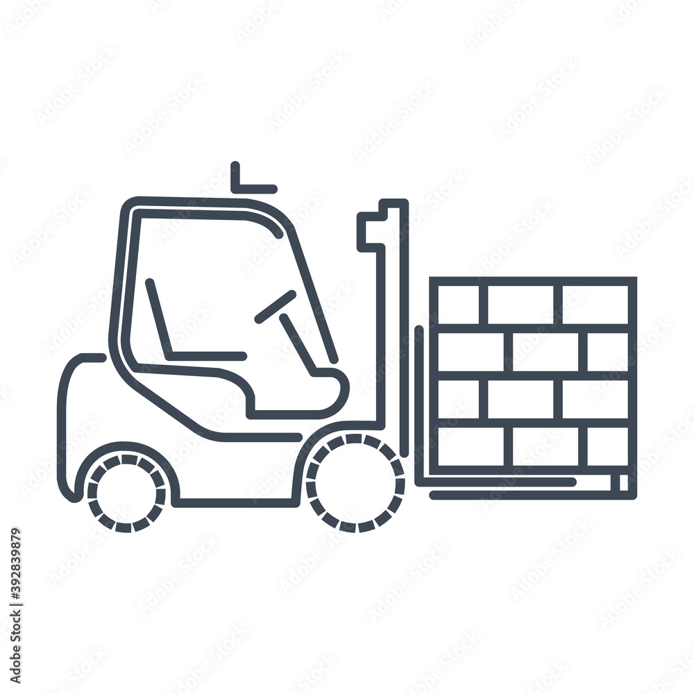 Naklejka premium Thin line icon warehouse, freight terminal, forklift truck