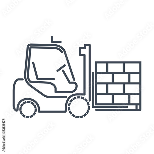 Thin line icon warehouse, freight terminal, forklift truck