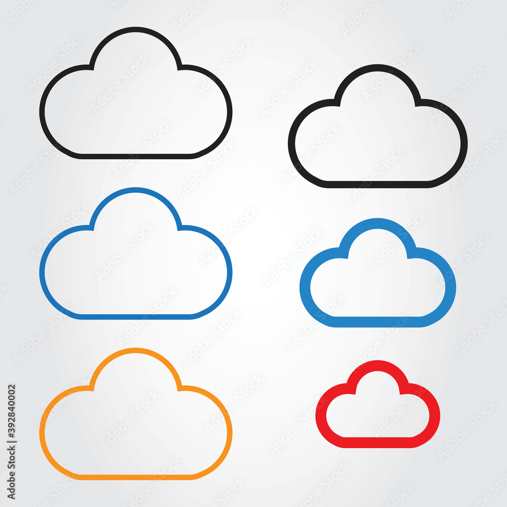 Outline cloud icons set isolated on gray background. Collection of different clouds. Cartoon contour icons for web site, background template, wallpaper and sky design. Clouds thin line vector Outline cloud icons set isolated on gray background. Collection of different clouds. Cartoon contour icons for web site, background template, wallpaper and sky design. Clouds thin line vector