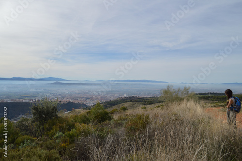 Sierra Nevada and Granada seen from Dehesa del Generalife in Granada, Spain