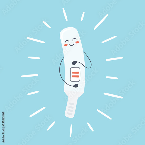 Happy glowing pregnancy test with positive result as a two lines. Planning a baby. Vector illustration