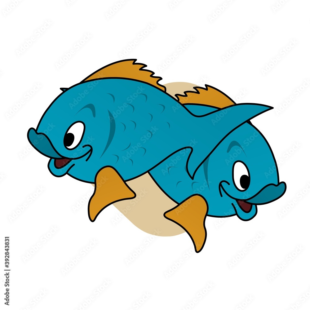 Illustration of Blue Fish with Yellow Fins Opening its Mouth Cartoon, Cute Funny Character, Flat Design Illustration of Blue Fish with Yellow Fins Opening its Mouth Cartoon, Cute Funny Character, Flat Design