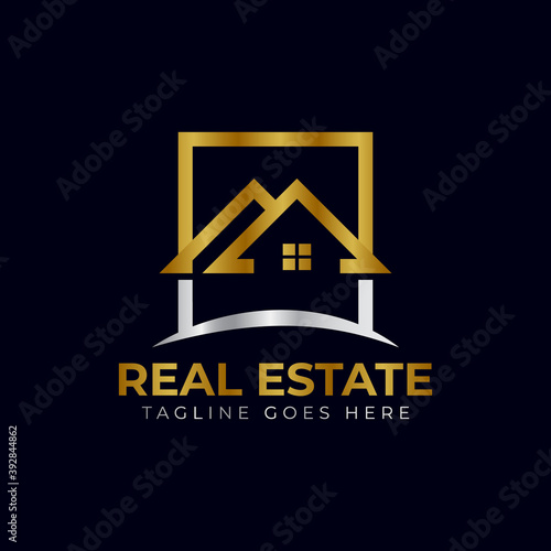 Real Estate Logo Design. Creative abstract real estate icon logo template. gold real estate logo.